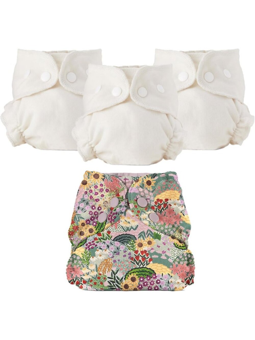 Eco-Friendly Cloth Diaper Set - 3 Inners & 1 Outer, Size 1 (7-17lbs), Botanic
